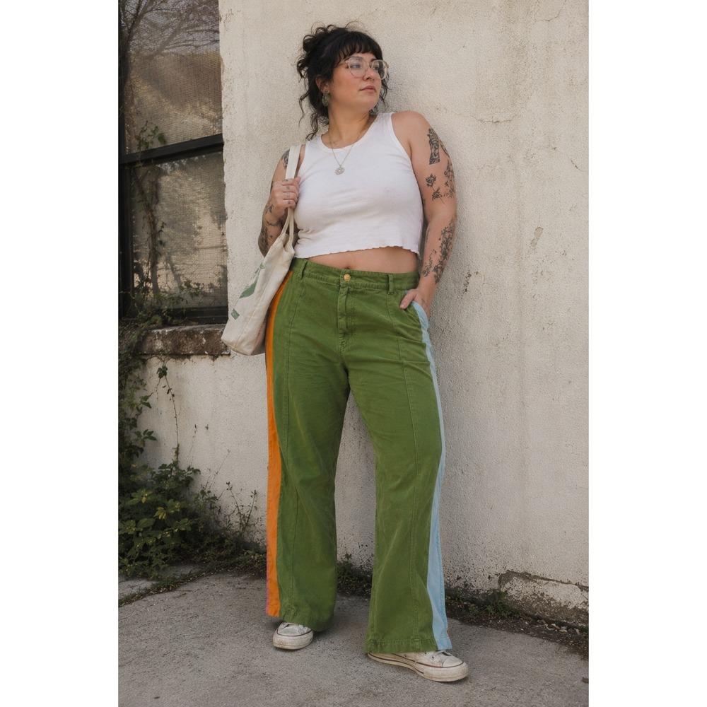 Big Bud Press Western Pants Green Multi Color Stripe Cotton Twill Made in LA- 1X